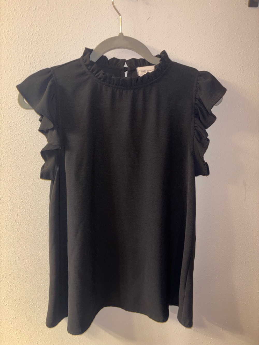 Ruffled Sleeve Black Women's Blouse